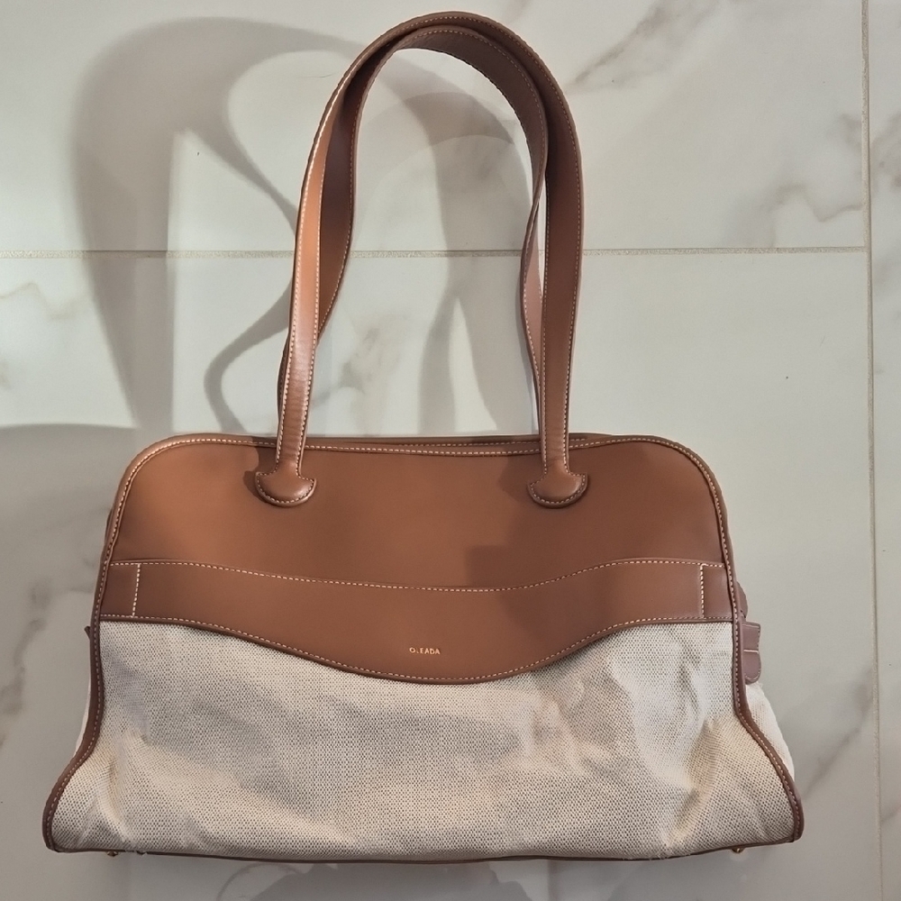 Beige and Brown Canvas Tote Bag - Picture 3 of 10